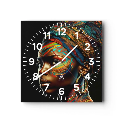 Ceas de perete - Ceas pe sticlă - Regina africană - 40x40 cm