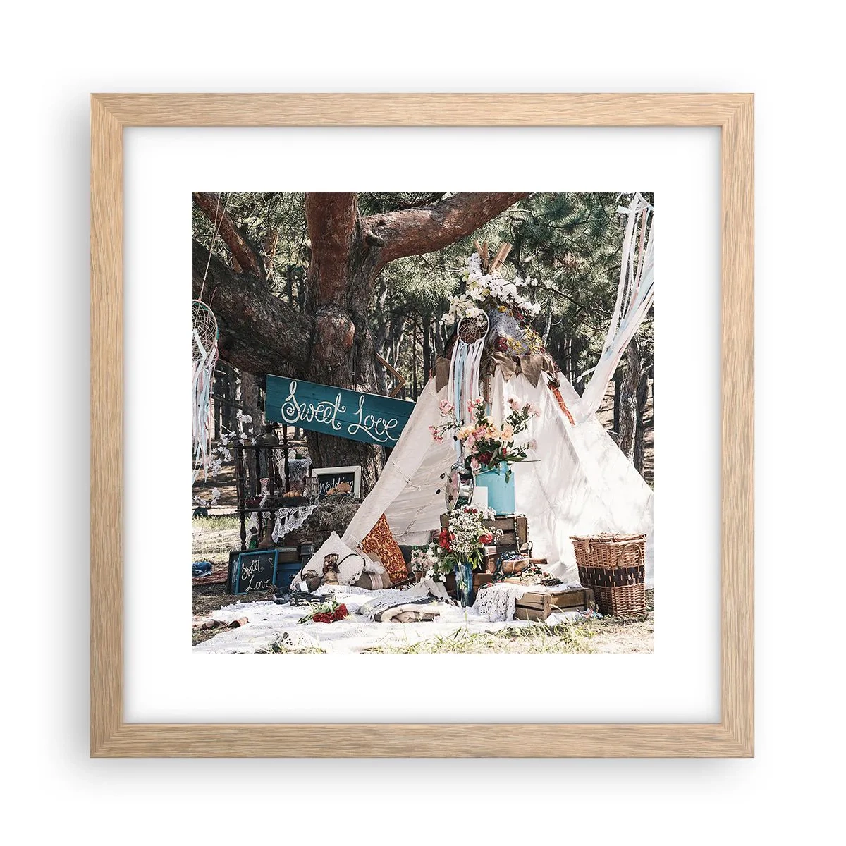 Poster în ramă de stejar deschis - Make love… - 30x30 cm