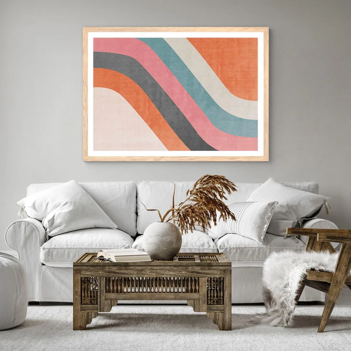 Poster în ramă de stejar deschis - Compoziție diagonală - mișcare - 50x40 cm