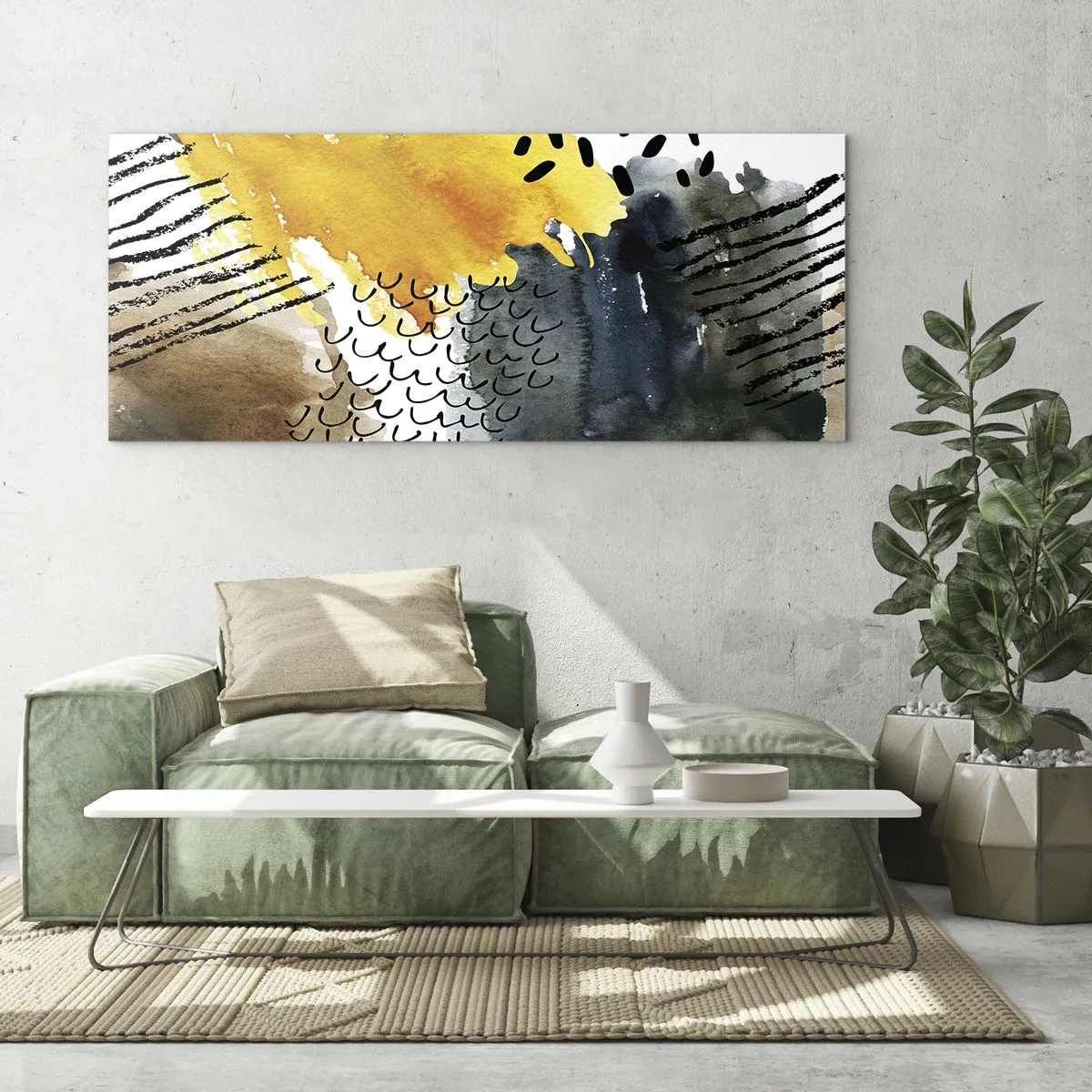 Tablou pe sticlă - O întâlnire a elementelor - 100x40 cm