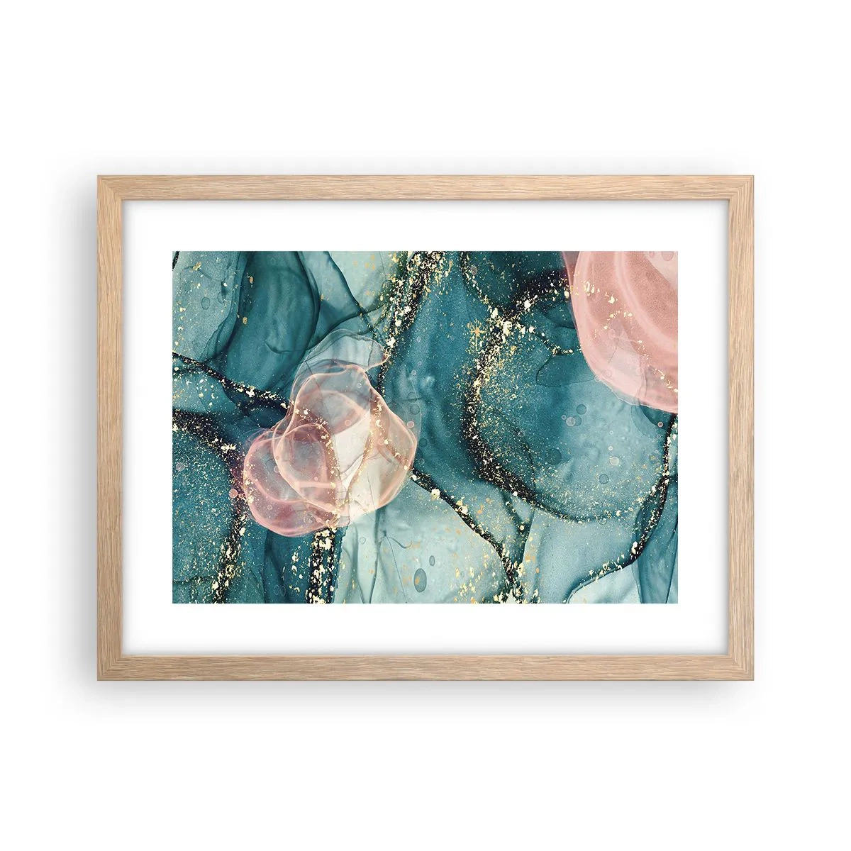 Poster în ramă de stejar deschis - Mătase albastră, tul roz - 40x30 cm