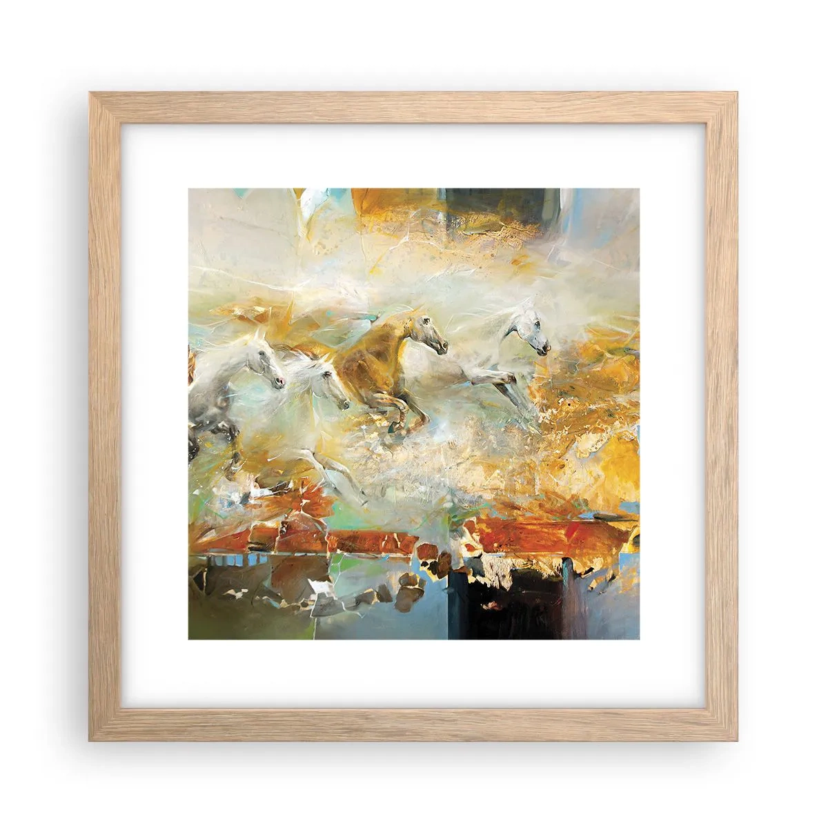 Poster în ramă de stejar deschis - Galopând prin lumină - 30x30 cm