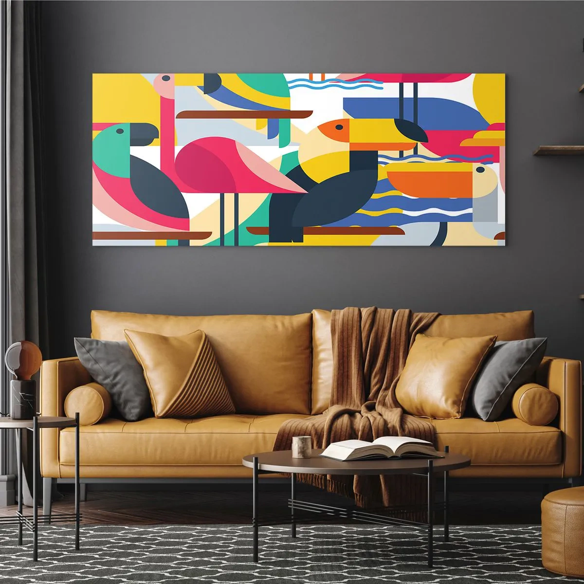 Tablou pe sticlă - Cheful păsărilor - 100x40 cm