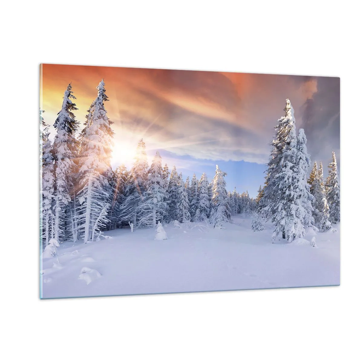 Tablou pe sticlă - Spectacolul naturii înzăpezite - 120x80 cm