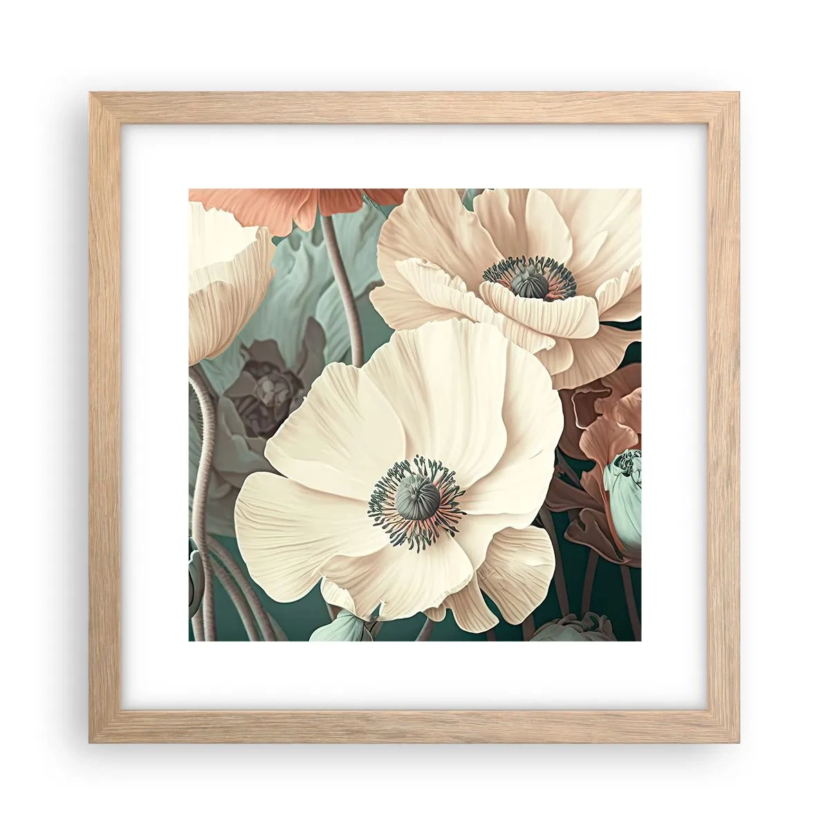 Poster în ramă de stejar deschis - Șoapta macilor - 30x30 cm