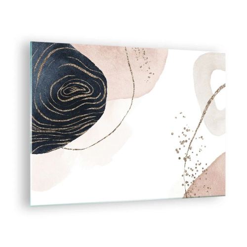 Tablou pe sticlă - Forme abstracte cu accente aurii - 70x50cm - Totul curge - Decorațiune modernă pentru perete pentru living și dormitor ARTTOR