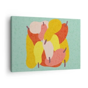 Tablou pe pânză Canvas - Pere abstracte colorate pe un fundal verde - 70x50cm - Gustă soarele de vară - Decorațiune modernă pentru perete pentru living și dormitor ARTTOR