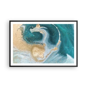 Poster în ramă neagră - Vârtej de aur și turcoaz - 91x61 cm