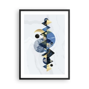 Poster în ramă neagră - Abstracție geometrică cu elemente aurii și bleumarin - 50x70cm - Peisaj geometric - Decorațiune modernă pentru perete pentru living și dormitor ARTTOR