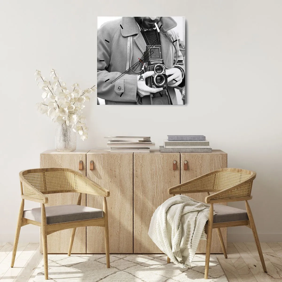 Ceas de perete - Ceas pe sticlă - În stilul retro - 40x40 cm