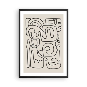 Poster în ramă neagră - Abstracție modernă sub forma unei linii negre pe un fundal bej - 50x70cm - Pe traseu - Decorațiune modernă pentru perete pentru living și dormitor ARTTOR