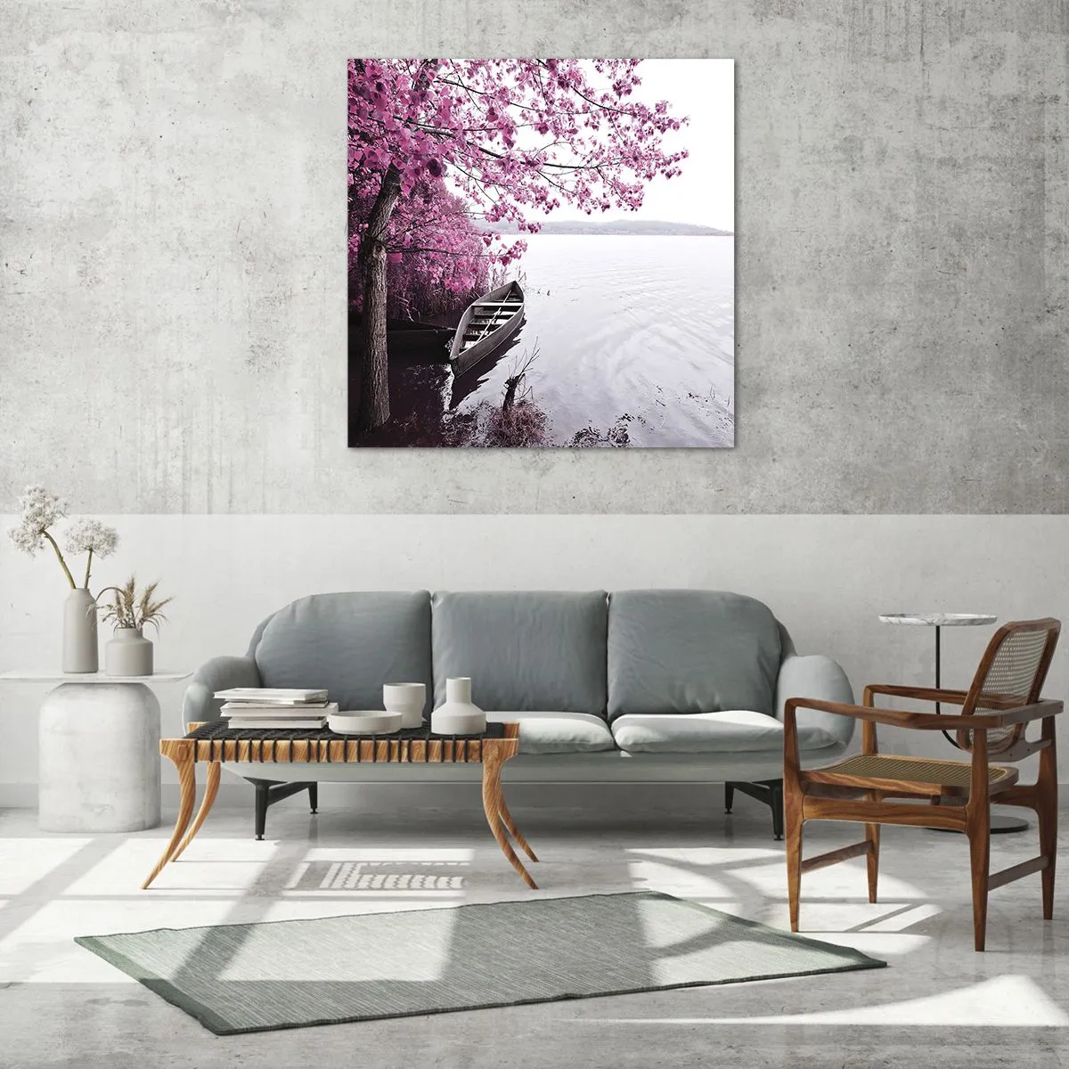 Tablou pe sticlă - În tăcerea roz - 60x60 cm