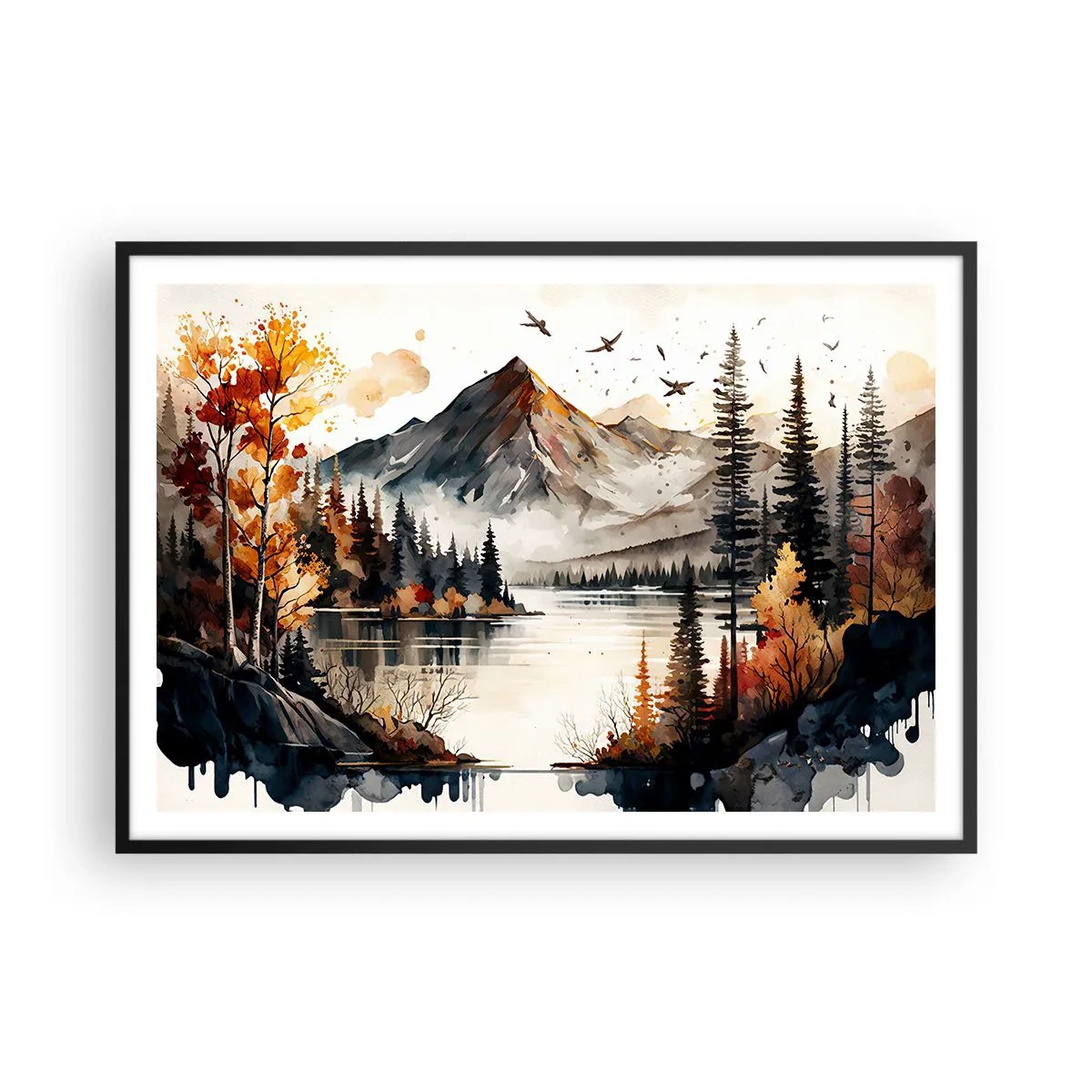 Poster în ramă neagră - Toamna de aur în munți - 100x70 cm