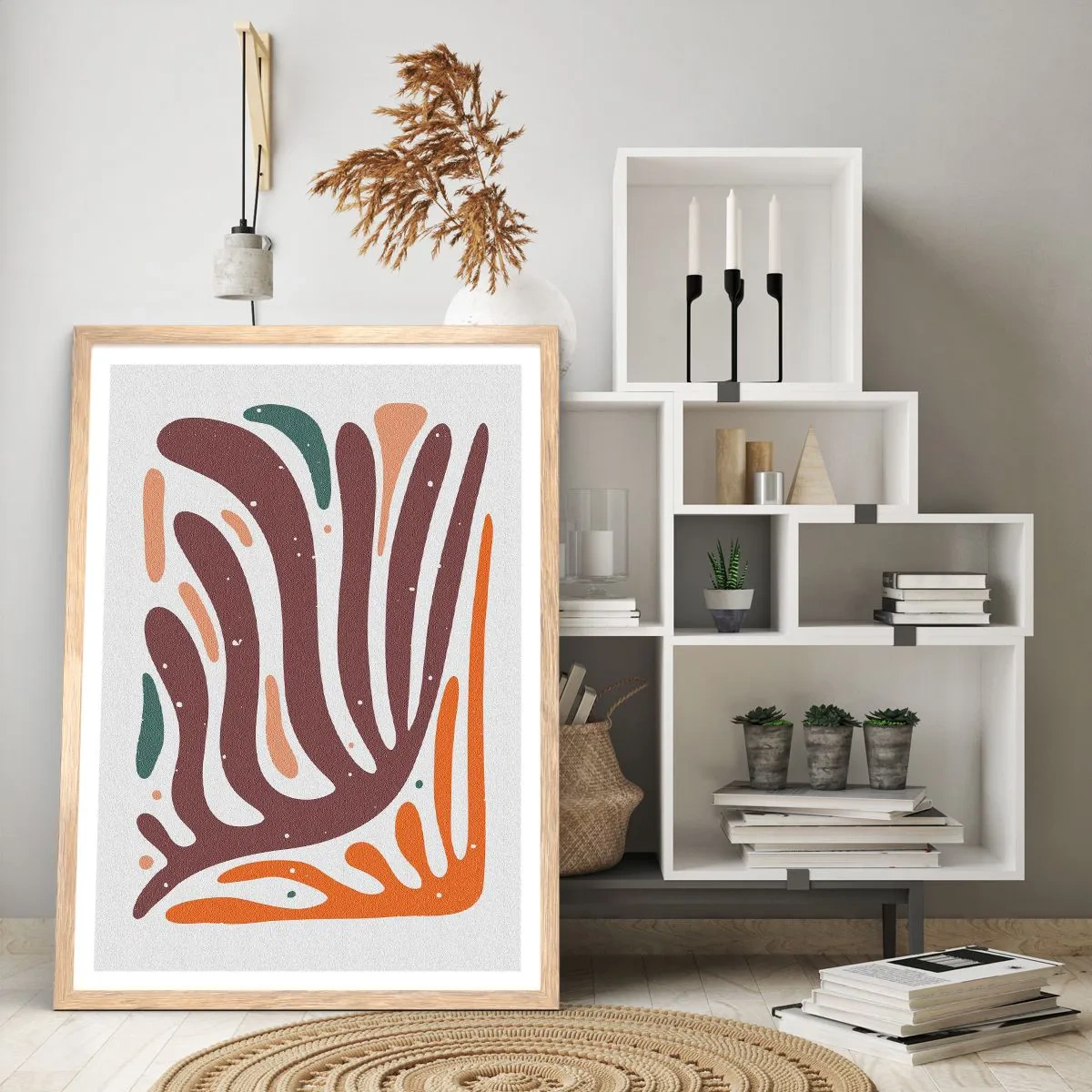 Poster în ramă de stejar deschis - Compoziție organică radială - 40x50 cm