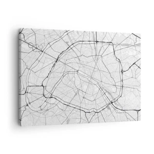 Tablou pe pânză Canvas - Hartă minimalistă a orașului în alb și negru - 70x50cm - Floarea Parisului - Decorațiune modernă pentru perete pentru living și dormitor ARTTOR