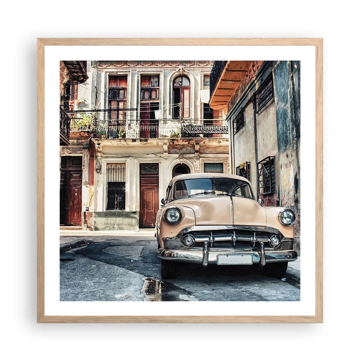 Poster în ramă de stejar deschis - O siestă în Havana - 60x60 cm