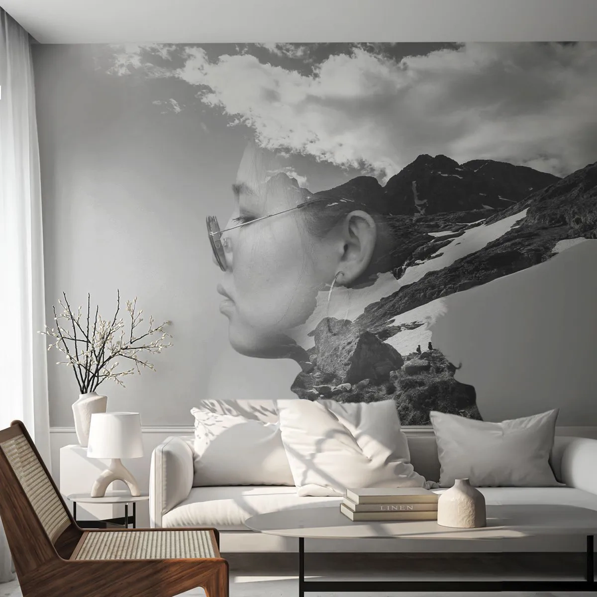 Fototapetă personalizată Premium Canvas - Portret în nori - Abstracția, Cap de femeie, Fantezie