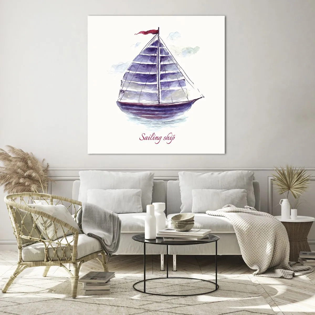 Tablou pe sticlă - Pânze pline și apă calmă - 30x30 cm