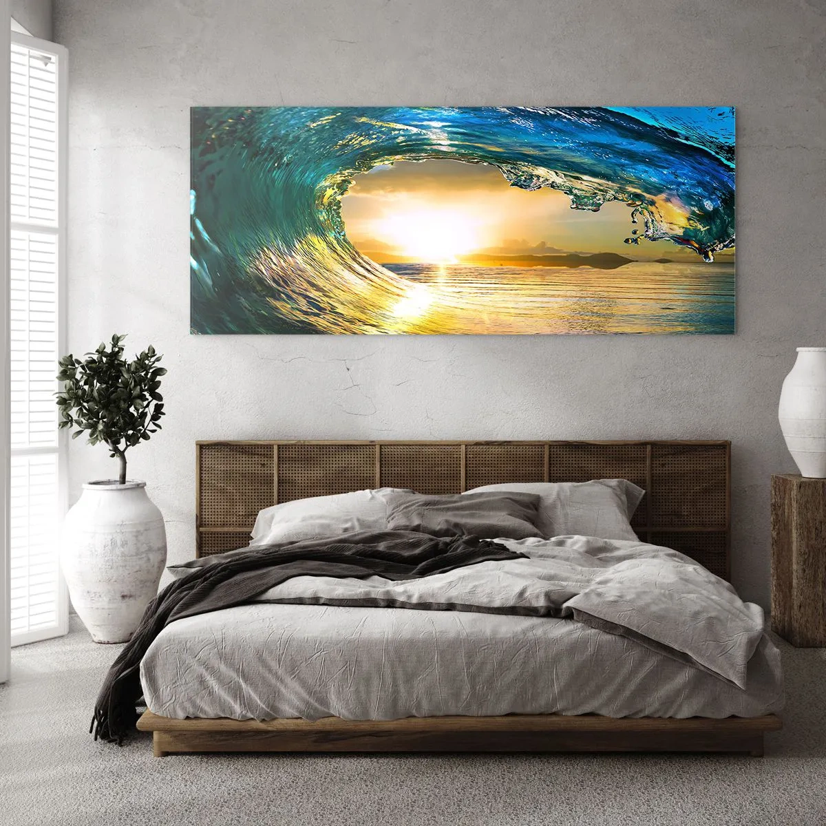 Tablou pe sticlă - În cristal de aur și smarald - 90x30 cm
