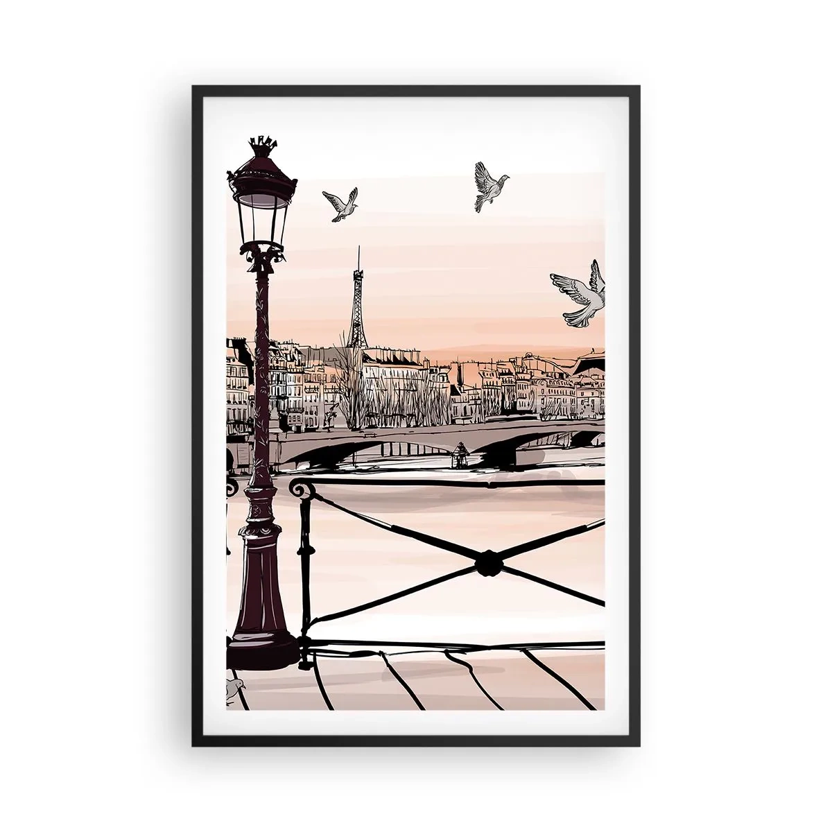 Poster în ramă neagră - Deasupra acoperișurilor Parisului - 61x91 cm