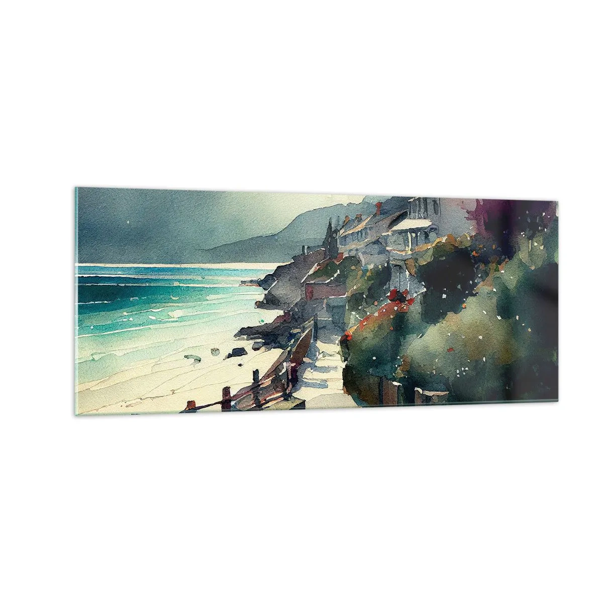 Tablou pe sticlă - Orășel mediteraneean - 100x40 cm