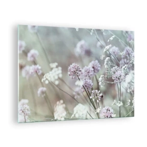 Tablou pe sticlă - Flori sălbatice delicate în nuanțe pastelate - 70x50cm - Ierburi dulci filigranate - Decorațiune modernă pentru perete pentru living și dormitor ARTTOR
