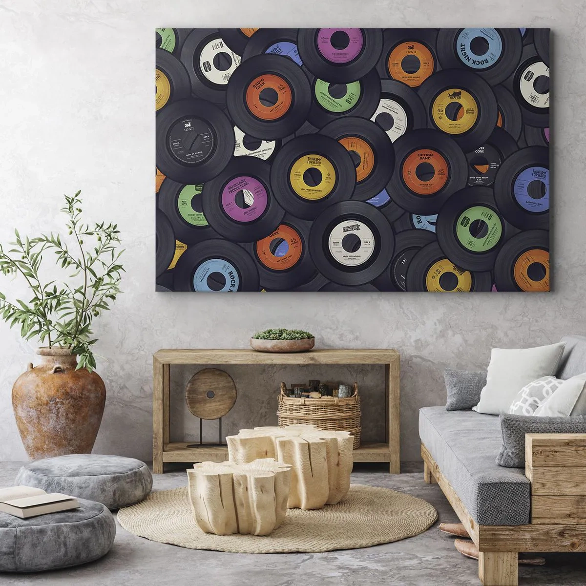 Tablou pe pânză Canvas - Viniluri colorate așezate unele peste altele - 70x50cm - Culorile clasicilor - Decorațiune modernă pentru perete pentru living și dormitor ARTTOR