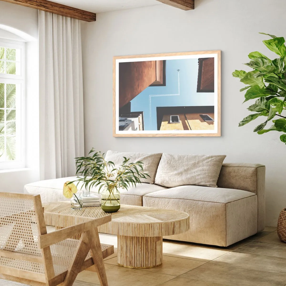 Poster în ramă de stejar deschis - Deasupra labirintului urban - 100x70 cm