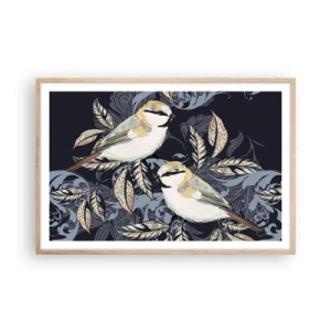 Poster în ramă de stejar deschis - Ciripirile galben-albastru - 91x61 cm