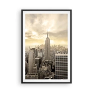 Poster în ramă neagră - New York țesut din gri - 61x91 cm