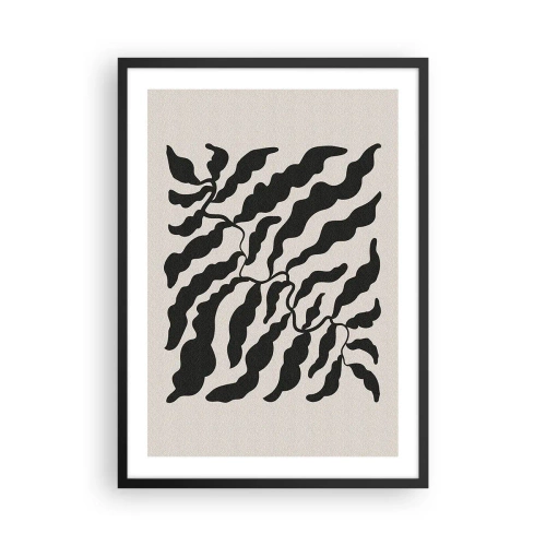 Poster în ramă neagră - Compoziție vegetală abstractă în negru pe fundal bej - 50x70cm - Natura pătratului - Decorațiune modernă pentru perete pentru living și dormitor ARTTOR