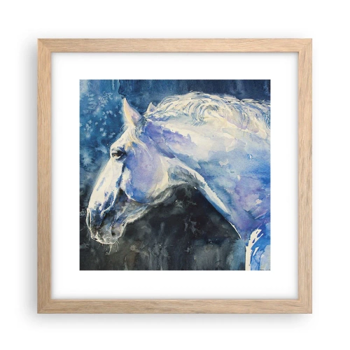 Poster în ramă de stejar deschis - Portret într-o strălucire albastră - 30x30 cm