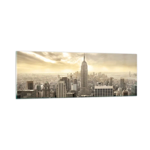 Tablou pe sticlă - New York țesut din gri - 90x30 cm