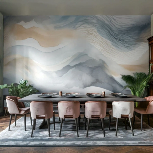Tapet Premium Sand - Abstracție de zăpadă și ceață - Bucată, Acuarelă, Minimalism - 400x280 cm