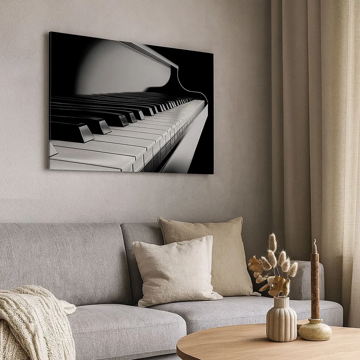 Tablou pe pânză Canvas - Clape de pian într-o fotografie elegantă alb-negru - 70x50cm - Armonia formelor și a culorilor - Decorațiune modernă pentru perete pentru living și dormitor ARTTOR