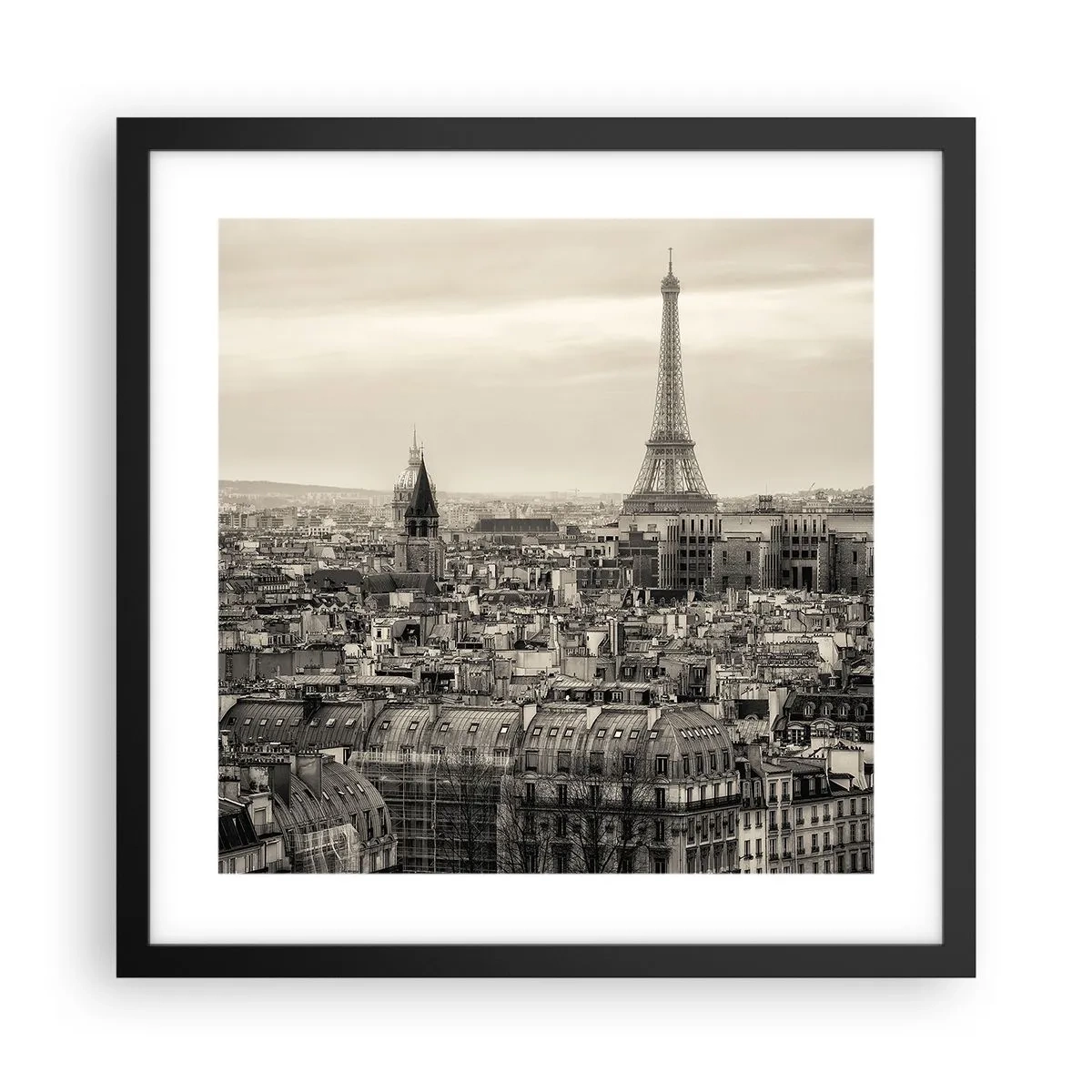 Poster în ramă neagră - Deasupra acoperișurilor Parisului - 40x40 cm