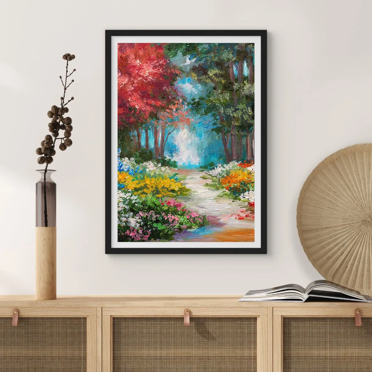 Poster în ramă neagră - Grădină de pădure, pădure de flori - 30x40 cm