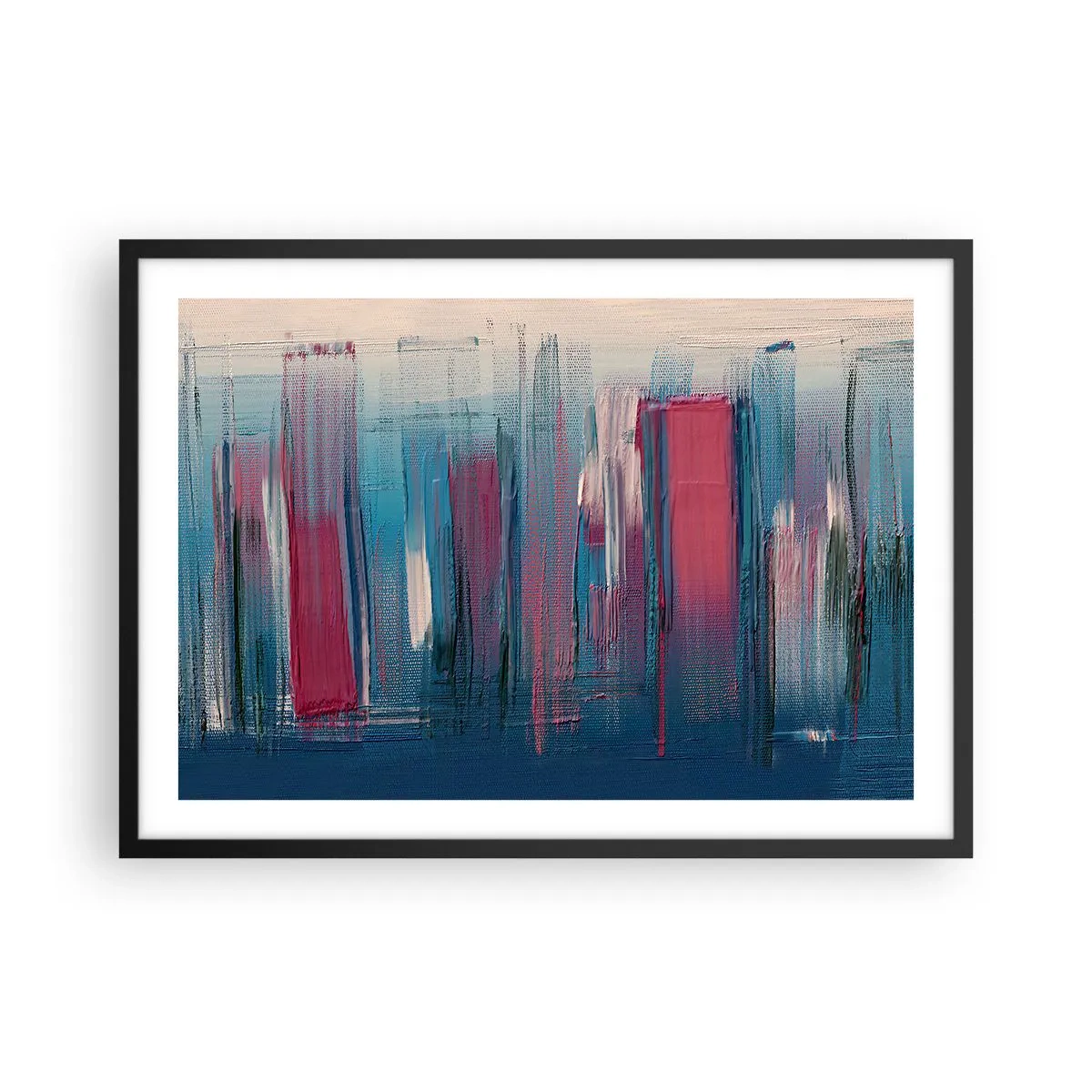 Poster în ramă neagră - Compoziție verticală în albastru și roșu - 70x50 cm