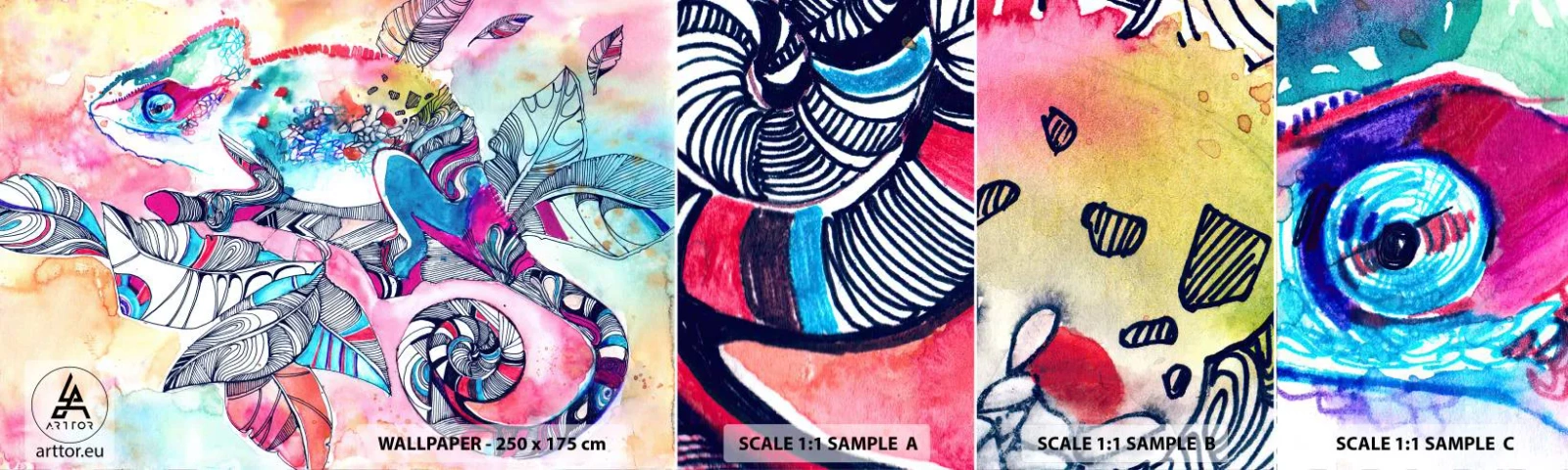 Mostră de Tapet Standard Eco - Colorat ca și lumea noastră - Cameleon, Abstracția, Natură - 100x30 cm