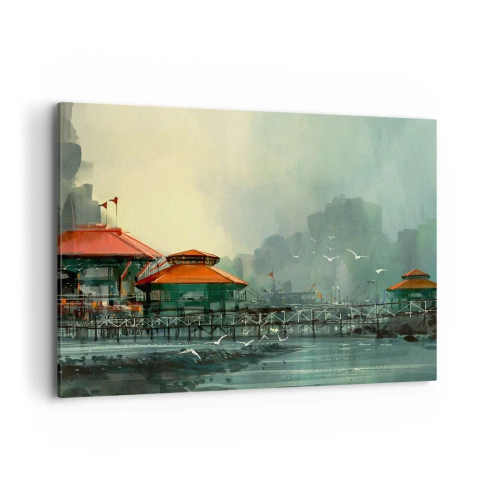 Tablou pe pânză - O zi ploioasă în port - 100x70 cm