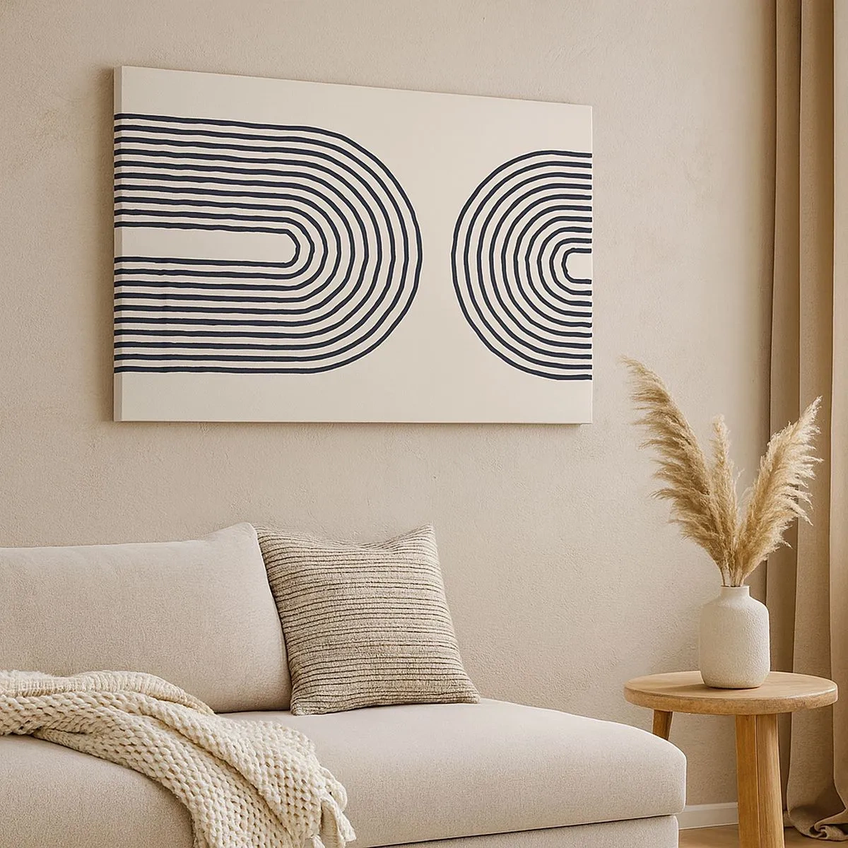Tablou pe pânză Canvas - Model geometric abstract cu linii simetrice pe un fundal deschis - 70x50cm - În curând... - Decorațiune modernă pentru perete pentru living și dormitor ARTTOR