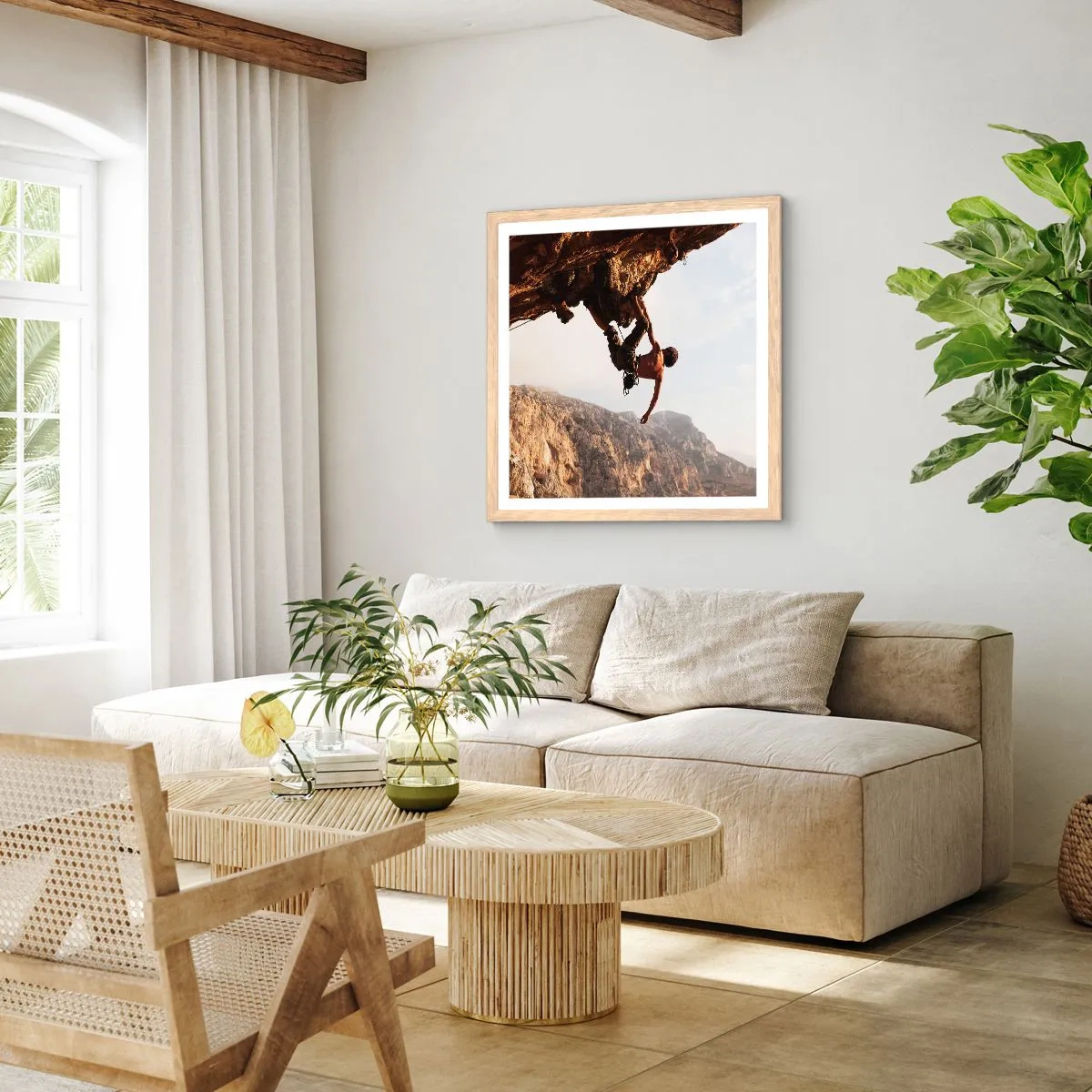 Poster în ramă de stejar deschis - Lumea s-a micșorat într-un pumn pe un afloriment de bolovani - 50x50 cm