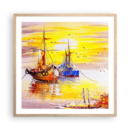 Poster în ramă de stejar deschis - O binemeritată odihnă în port - 60x60 cm
