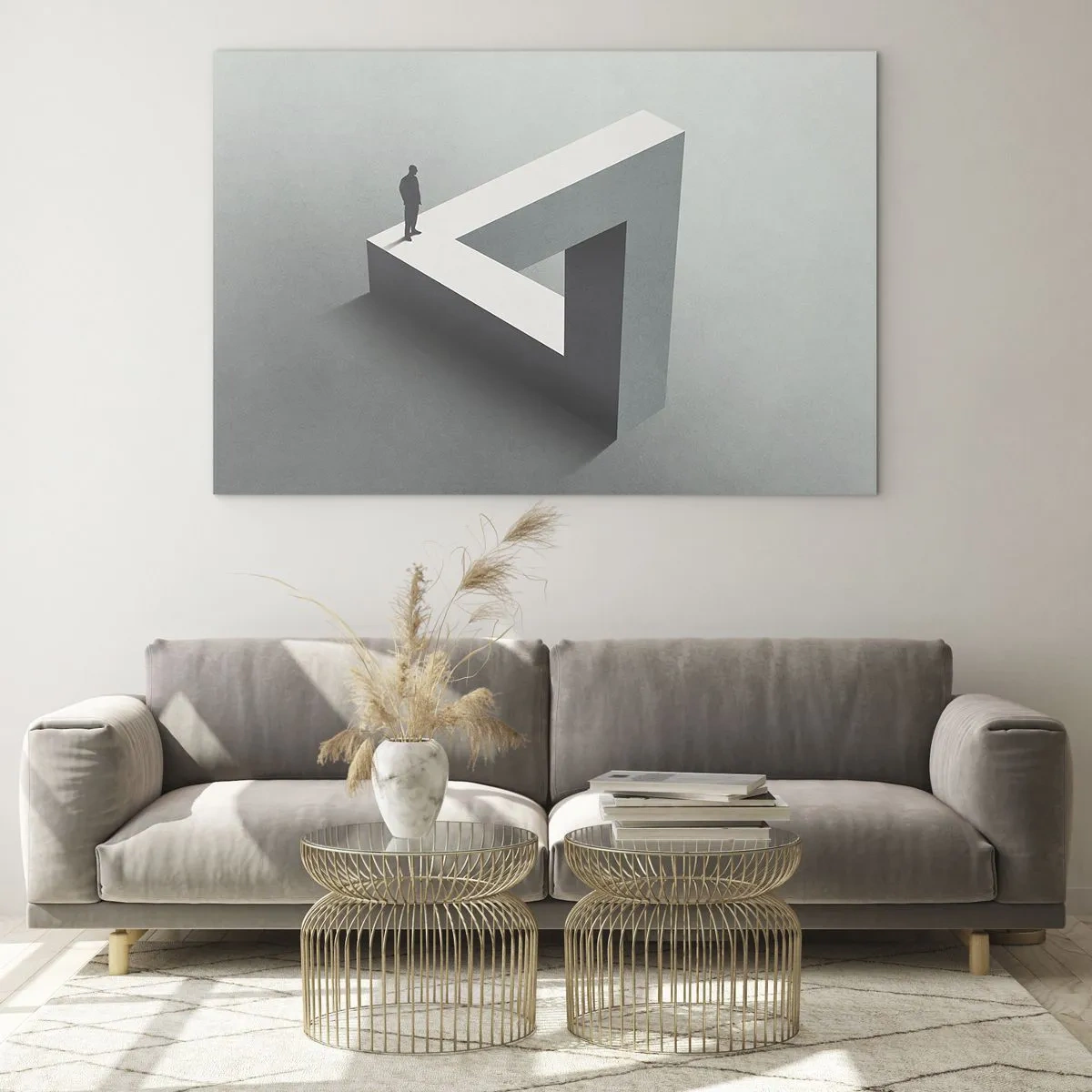 Tablou pe sticlă - O figură pe o structură geometrică în stilul unei iluzii optice - 70x50cm - Și totuși este posibil - Decorațiune modernă pentru perete pentru living și dormitor ARTTOR