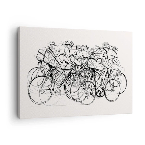 Tablou pe pânză Canvas - Un grup de cicliști în mișcare într-un stil minimalist - 70x50cm - Mână în mână - Decorațiune modernă pentru perete pentru living și dormitor ARTTOR