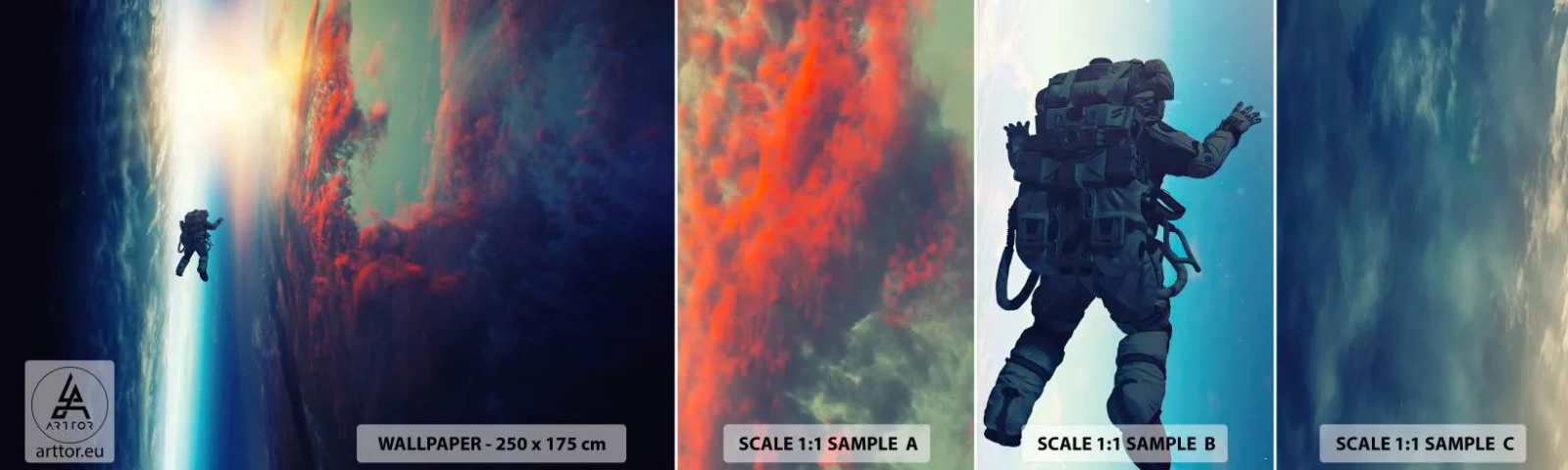 Mostră de Tapet Standard Eco - Provocând universul - Abstracția, Astronaut, Cosmos - 100x30 cm