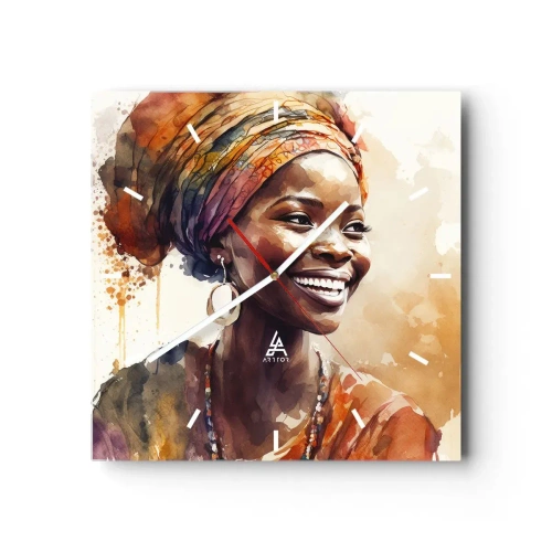 Ceas de perete - Ceas pe sticlă - Regina africană - 40x40 cm