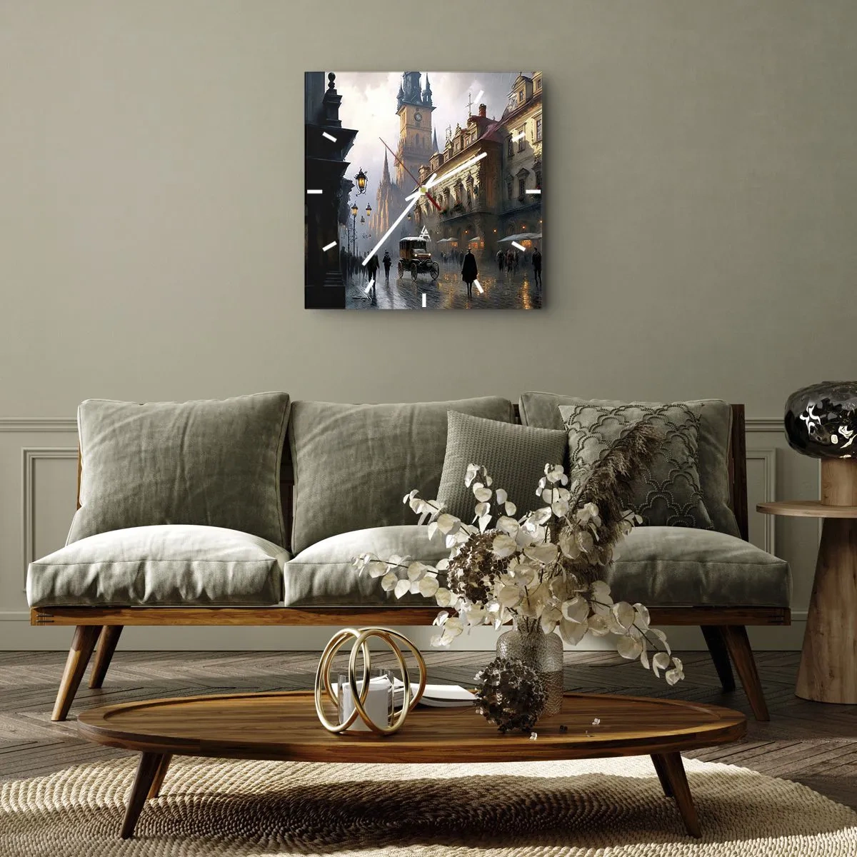 Ceas de perete - Ceas pe sticlă - Magia unei seri la Praga - 30x30 cm