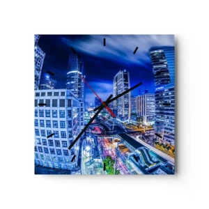 Ceas de perete - Ceas pe sticlă - Ritmurile orașului de noapte - 40x40 cm