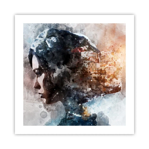 Poster - Povestea unei fete cu un oraș în fundal - 50x50 cm